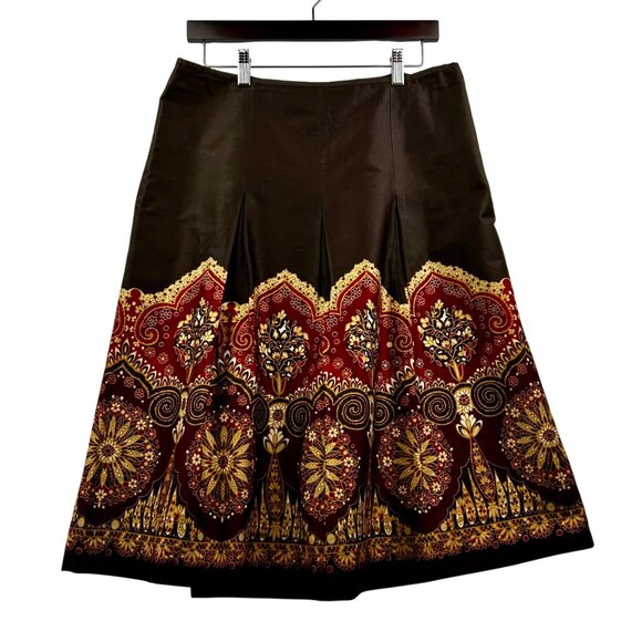 Ann Taylor Boho‎ Tapestry Print Y2K Revival Pleated Midi Skirt Size 12 - Picture 3 of 10